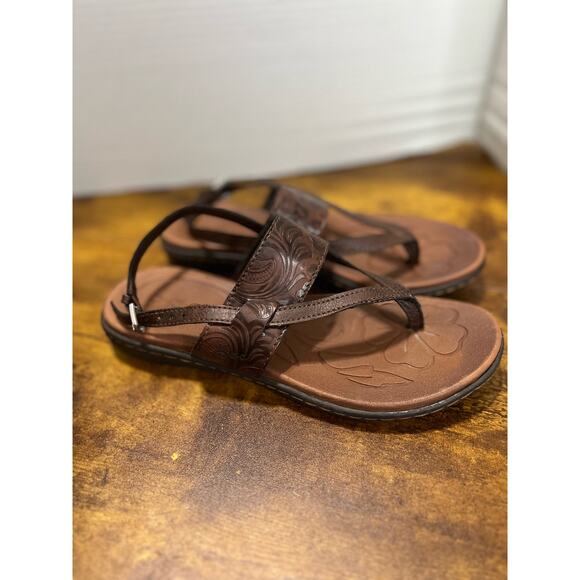 B.O.C By Born Shoes - B.O.C. by BORN sz 6m women brown Sharin Tooled floral flat strappy sandals 1024